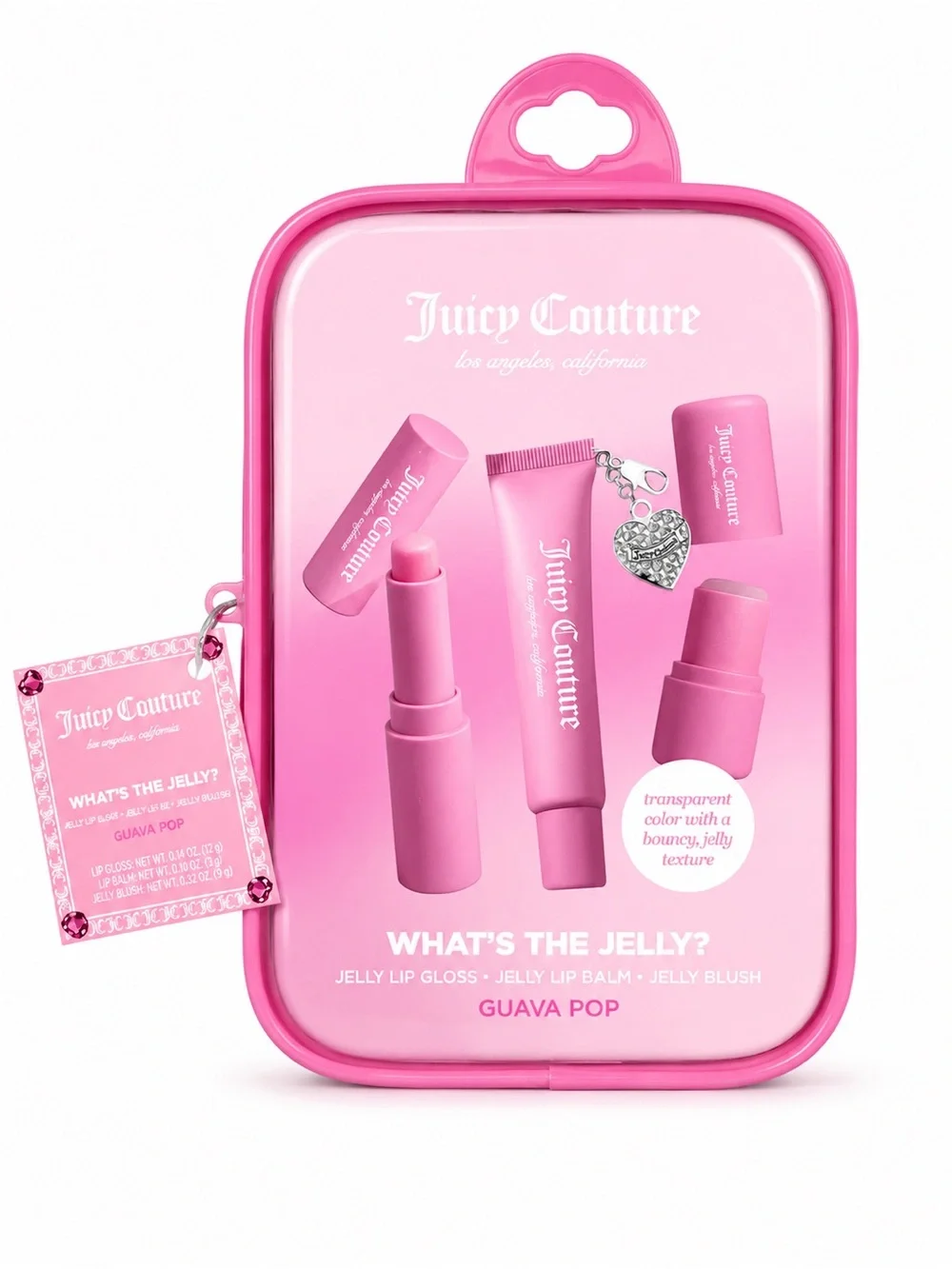 Juicy Couture What’s the Jelly? Guava Pop Lip Gloss Balm Blush Heart Charm Gift